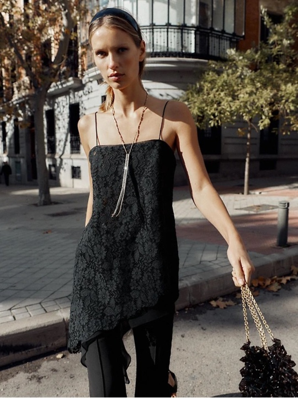 NWT. Zara Black Lace Long Asymmetric Top. Size S.